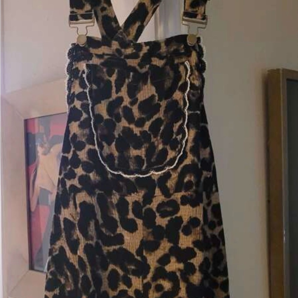 Leopard Print Pocket Wide Leg Bib Overalls Jumpsuit - Picture 10 of 11